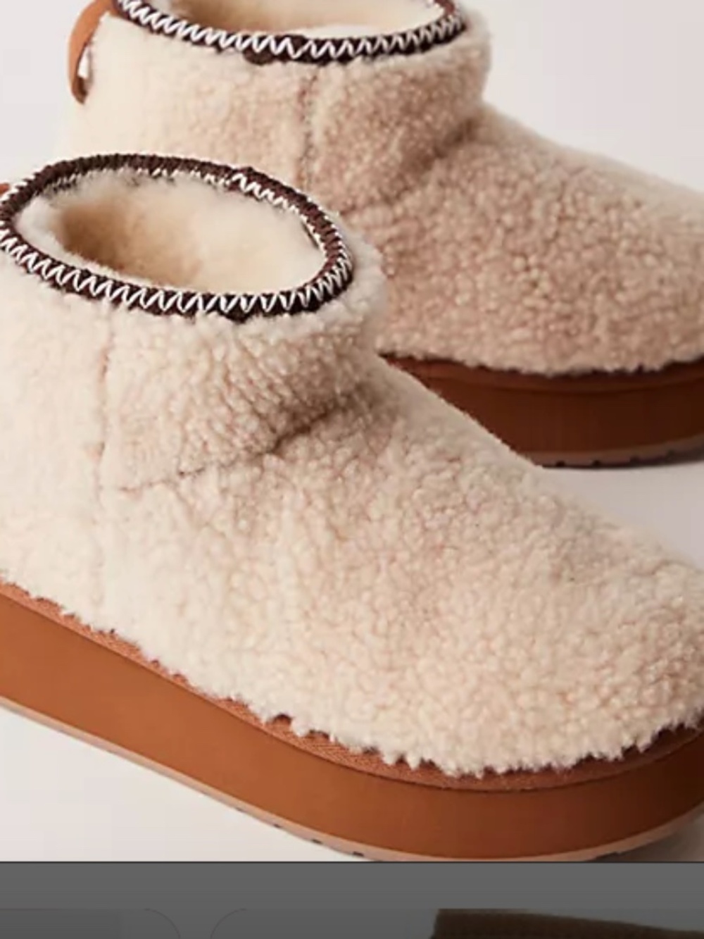 Emu Cream Sherpa Winter Booties with Tan Sole